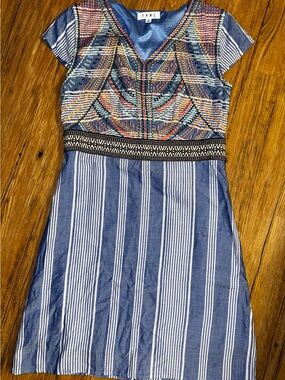 THML Blue and White Striped Dress with Embroidered Yoke